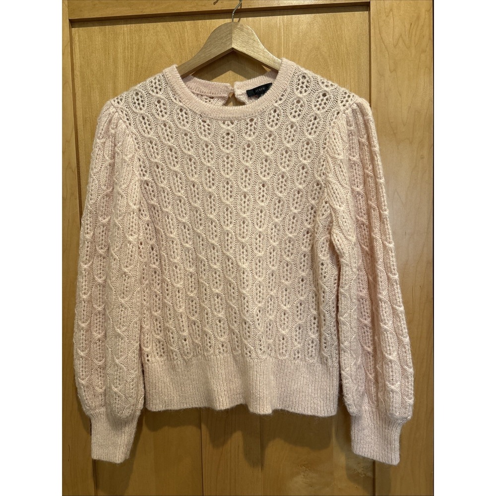 J.CREW Balloon Sleeve Cable Knit Sweater Alpaca Wool Blend Balletcore Size Large